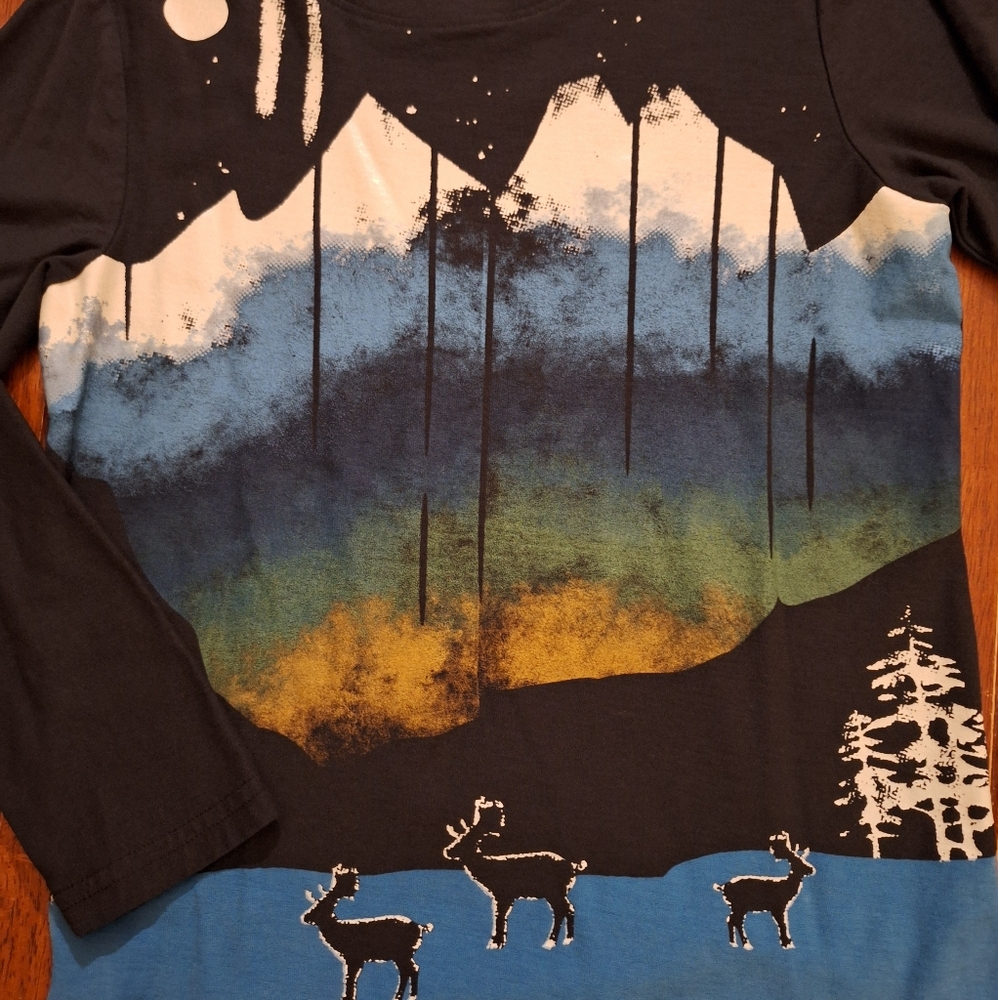Boys Tea Collection Long Sleeve Mountain Print Shirt - Black and Blue Size 8 - Picture 3 of 6